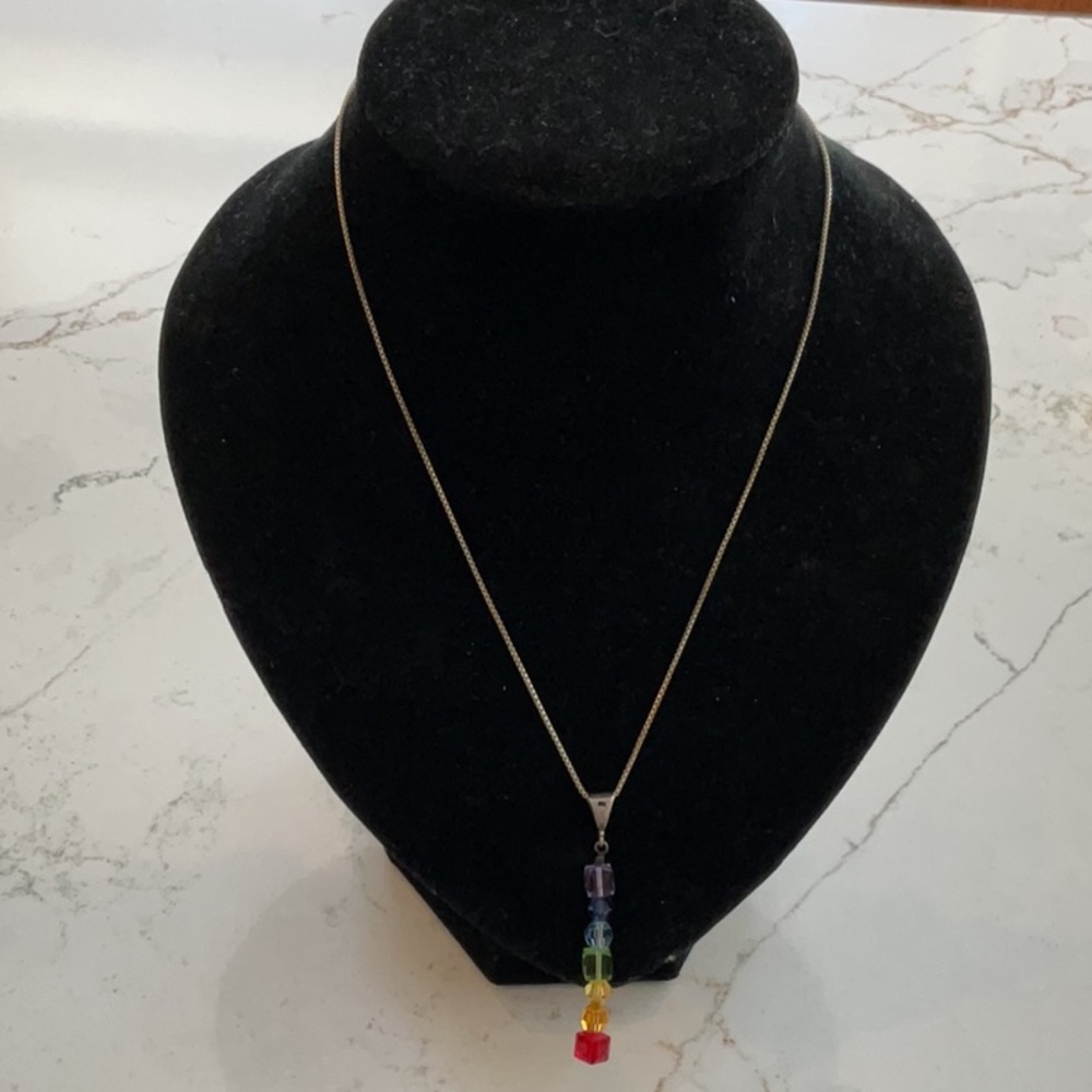 Sterling Silver Necklace W/ rainbow Swarovski crystals